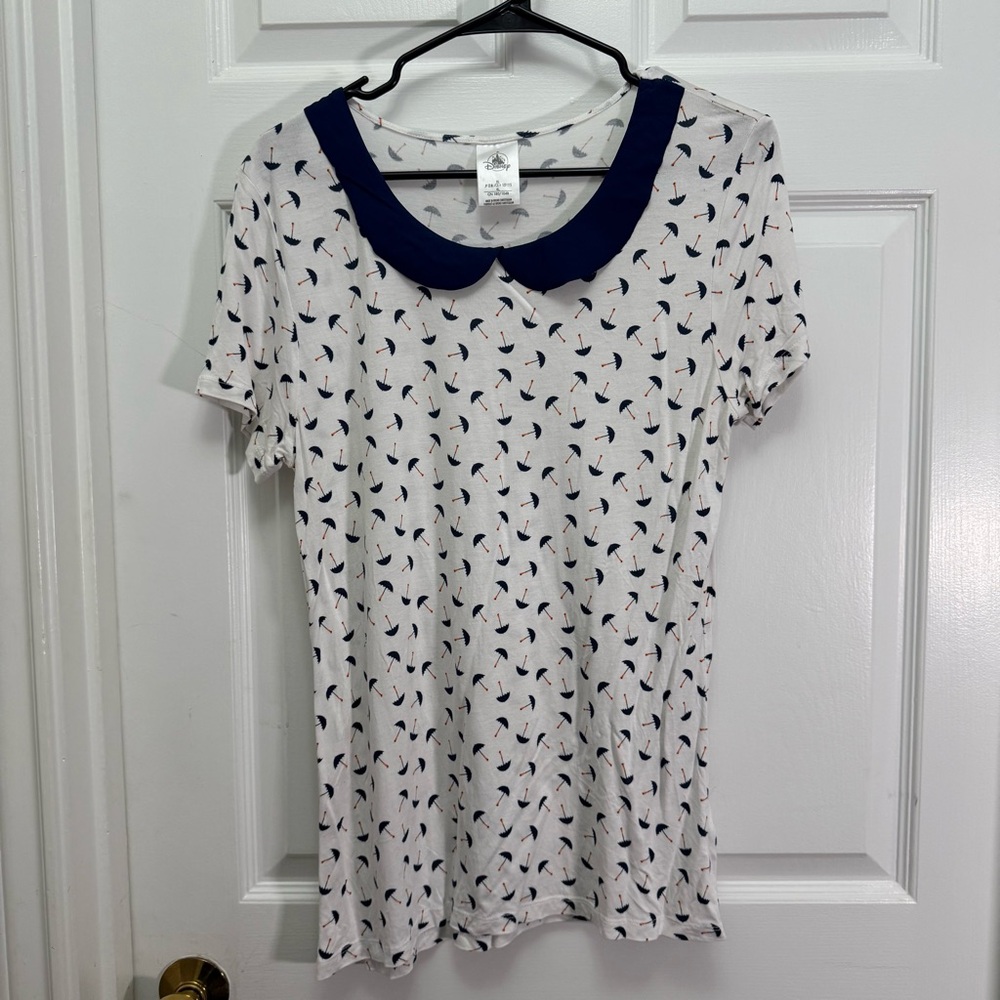 DISNEY White Top with Navy Collar Mary Poppins